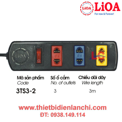 Ổ cắm kéo dài phổ thông LiOA 3TS3-2 (Đen)