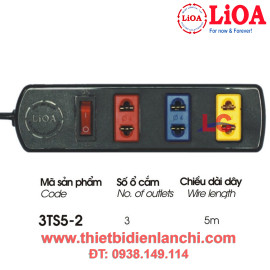 Ổ cắm kéo dài phổ thông LiOA 3TS5-2 5m (Đen) Ổ cắm kéo dài phổ thông LiOA 3TS5-2 5m (Đen)